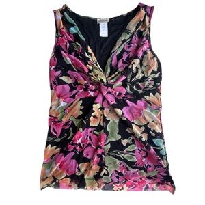 Arianne Floral Y2K Sleeveless V-neck Top - Pink, Green, Black Size Medium